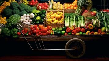 Fresco vegetales en un de madera caja en un negro antecedentes generado con ai foto