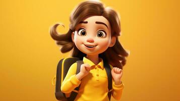 AI generated cute little girl in school uniform with yellow background, Back to School Concept photo