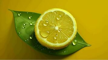 limones son salpicaduras en agua en un amarillo antecedentes generado con ai foto