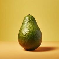 An avocado on a yellow background generated with AI photo