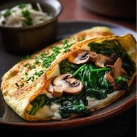 Omelet with mushrooms, tomatoes and herbs generated with AI photo