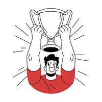 Soccer Players Celebrate Victory with Trophies Vector Cartoon Illustration