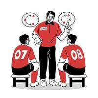 Soccer Coach Strategizing with Team Vector Cartoon Illustration