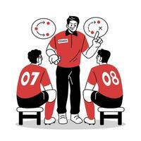 Soccer Coach Strategizing with Team Vector Cartoon Illustration