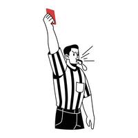 Soccer Referee Blows Whistle and Shows Red Card Vector Cartoon Illustration