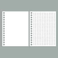 Set of vector realistic illustrations of a sheet of paper blank from a workbook with a shadow.