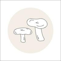 Mushroom line icon black outline in circle. Vector illustration isolated Russula in doodle style.