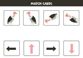 Left, right, up or down. Spatial orientation with cute cartoon vulture. vector