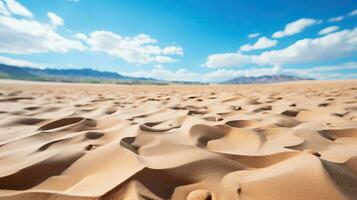 Desierto paisaje con arena dunas debajo azul cielo. ai generado. foto