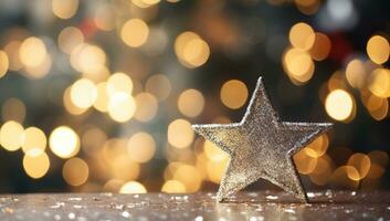 Silver star on bokeh background, Christmas and New Year concept. AI Generated. photo