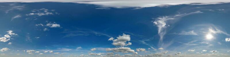 seamless blue sky hdri 360 panorama view with zenith and clouds as skydome for edit drone shot or sky replacement photo