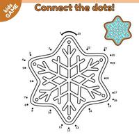 Dot to dot game for children. Christmas gingerbread snowflake. Connect the dots by numbers and draw a cartoon New Year cookies. Educational puzzle for kids. Vector illustration of the holiday biscuit.