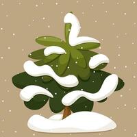 Navidad árbol en el nieve. nuevo años atmosférico ilustración de un Navidad árbol debajo nieve y copos de nieve. vector ilustración. invierno fiesta elemento. para creando Navidad tarjetas, carteles