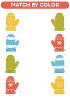 Match mittens by color. Educational game. Worksheets for kids vector