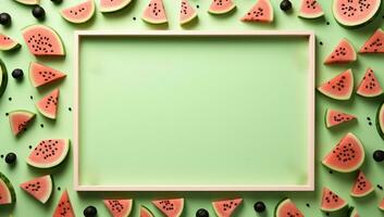 Watermelon Slices Surrounding a Green Frame. AI Generated. photo