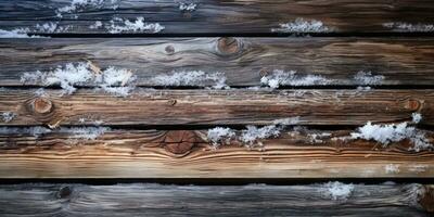 Wooden planks with snowflakes. AI Generated. photo