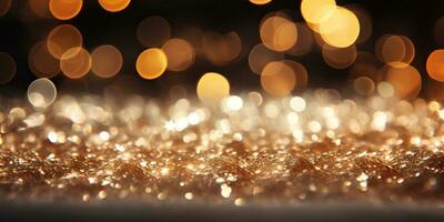 Golden Bokeh Lights Abstract Background. AI Generated. photo