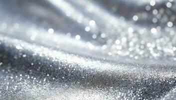 Silver glitter background with bokeh defocused lights and sparkles. AI Generated. photo