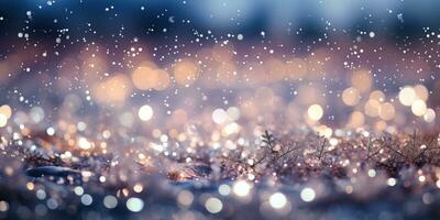 Christmas background with snowflakes, bokeh lights and falling snow. AI Generated. photo