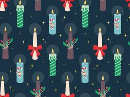 Christmas candles seamless pattern in cartoon flat style. Christmas and New Year pattern for fabric, wrapping paper, decor. Vector illustration