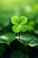 Green clover leaves on a dark background. St.Patrick's Day. AI generated photo