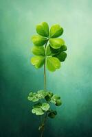 Green clover leaves on a dark background. St.Patrick's Day. AI generated photo