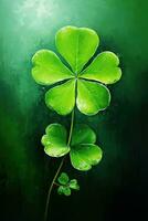 Green clover leaves on a dark background. St.Patrick's Day. AI generated photo