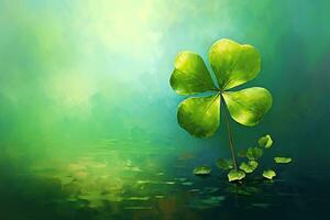 Green clover leaves on a dark background. St.Patrick's Day. AI generated photo