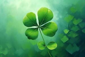 Green clover leaves on a dark background. St.Patrick's Day. AI generated photo