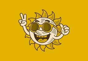 Vintage character illustration of a sun wearing sunglasses vector