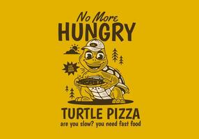 Turtle pizza, no more hungry. Mascot character illustration of a turtle holding pizza vector