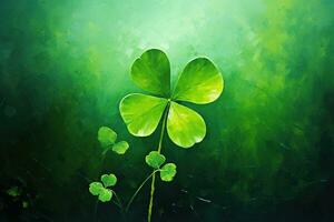 Green clover leaves on a dark background. St.Patrick's Day. AI generated photo