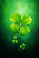 Green clover leaves on a dark background. St.Patrick's Day. AI generated photo