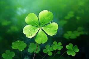 St. Patrick's day background with clover leaves AI generated photo