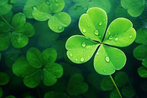 St. Patrick's day background with clover leaves AI generated photo