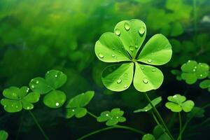 St. Patrick's day background with clover leaves AI generated photo