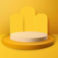 Minimalistic yellow podium geometric shape with abstract yellow bubbles vector