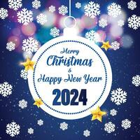 Merry Christmas and Happy New Year 2024 typographical on Blue background with Gold glitter texture. Vector illustration for golden shimmer background. Xmas card. Vector Illustration.