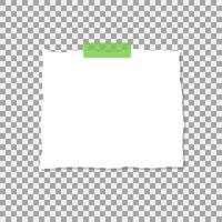 A square piece of paper attached with a piece of tape. vector