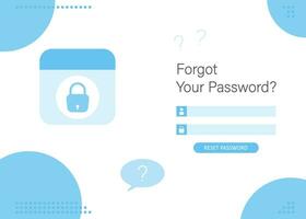 Forgot the password. Concept of forgotten password, key, account access, blocked access. Vector illustration in flat design for web page, landing, web banner.