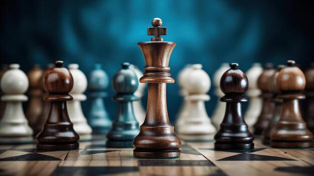 AI generated Generative AI, Chess pieces on a chessboard, intellectual game photo