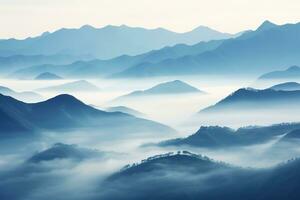 AI generated Beautiful landscape of mountains in foggy morning.Beauty in nature. photo