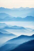 AI generated Beautiful landscape of mountains in foggy morning.Beauty in nature. photo