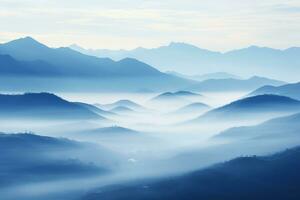 AI generated Beautiful landscape of mountains in foggy morning.Beauty in nature. photo