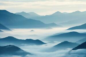 AI generated Beautiful landscape of mountains in foggy morning.Beauty in nature. photo