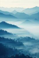 AI generated Beautiful landscape of mountains in foggy morning.Beauty in nature. photo