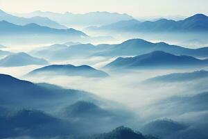 AI generated Beautiful landscape of mountains in foggy morning.Beauty in nature.AI generated photo