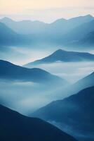 AI generated Beautiful landscape of mountains in foggy morning.Beauty in nature.AI generated photo