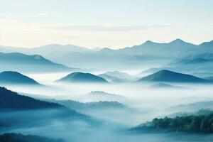 AI generated Beautiful landscape of mountains in foggy morning.Beauty in nature.AI generated photo