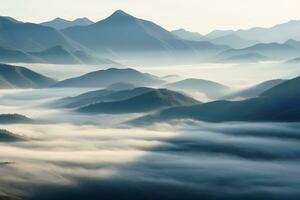 AI generated Beautiful landscape of mountains in foggy morning.Beauty in nature.AI generated photo